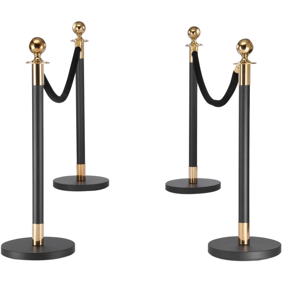 VEVOR Stanchion Post, 4 Pcs Crowd Control Barrier Set with 2 Black Velvet Ropes, Heavy Duty Stainless Steel Stanchion Post Queue with Hollow Base for Theater, Party, Wedding, Exhibition, Event (Black)