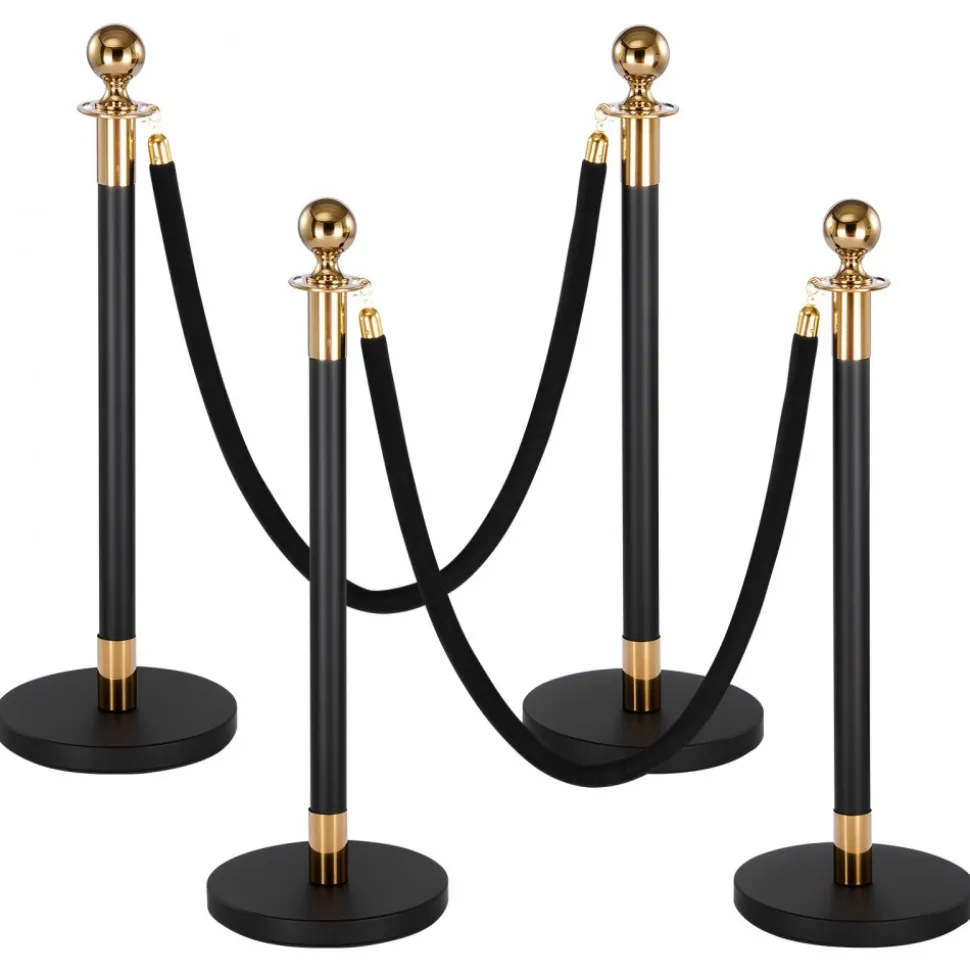 VEVOR Stanchion Post, 4 Pcs Crowd Control Barrier Set with 2 Black Velvet Ropes, Heavy Duty Stainless Steel Stanchion Post Queue with Hollow Base for Theater, Party, Wedding, Exhibition, Event (Black)