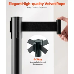 VEVOR Stanchion Post, 6 Pcs Stanchions with Retractable Belts, Carbon Steel Black Stanchions Queue with Sand Injection Hollow Base, Crowd Control Barriers for Theaters, Parties, Weddings, Exhibitions