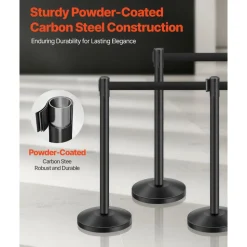 VEVOR Stanchion Post, 6 Pcs Stanchions with Retractable Belts, Carbon Steel Black Stanchions Queue with Sand Injection Hollow Base, Crowd Control Barriers for Theaters, Parties, Weddings, Exhibitions