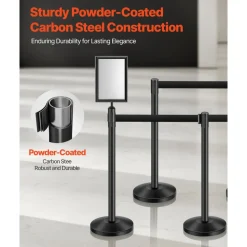 VEVOR Stanchion Post, 8 Pcs Stanchions with Retractable Belts, Carbon Steel Black Stanchions Queue with Sand Injection Hollow Base, Crowd Control Barriers for Theaters, Parties, Weddings, Exhibitions