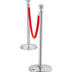 VEVOR Stanchion Post with Velvet Rope, 4-Pack Crowd Control Stanchion with 2PCS 5FT Red Velvet Ropes, Stainless Steel Queue Barrier Line Divider with Fillable Plastic Base, Ball Top for Wedding Museum