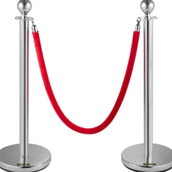 VEVOR Stanchion Post with Velvet Ropes, 6-Pack Crowd Control Stanchion with 3PCS 5FT Red Velvet Ropes, Stainless Steel Queue Barrier Line Divider with Ball Top for Events, Museums, Parties