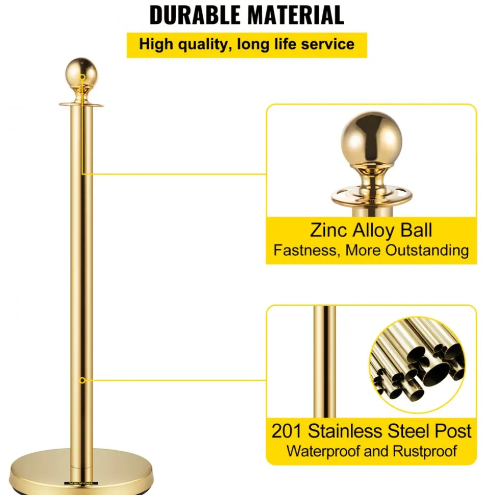 VEVOR Stanchion Post with Velvet Rope, 6-Pack Crowd Control Stanchion with 4PCS 5FT Red Velvet Ropes, Stainless Steel Queue Barrier Line Divider with Ball Top for Events, Museums, Parties