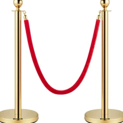 VEVOR Stanchion Post with Velvet Rope, 6-Pack Crowd Control Stanchion with 4PCS 5FT Red Velvet Ropes, Stainless Steel Queue Barrier Line Divider with Ball Top for Events, Museums, Parties