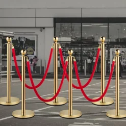 VEVOR Stanchion Post with Velvet Rope, 6-Pack Crowd Control Stanchion with 4PCS 5FT Red Velvet Ropes, Stainless Steel Queue Barrier Line Divider with Ball Top for Events, Museums, Parties