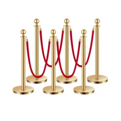 VEVOR Stanchions and Velvet Ropes 6Pcs, Hollow Base with Stainless Steel Post, 4 Red Velvet Ropes and Posts, Crowd Control Barriers Gold Stanchions, Red Carpet Runner Poles for Party Supplies