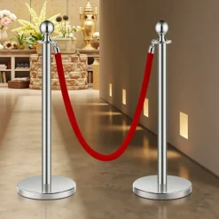 VEVOR Stanchions and Velvet Ropes 6Pcs, Hollow Base with Stainless Steel Post, 3 Red Velvet Ropes and Posts, Crowd Control Barriers Silver Stanchions, Red Carpet Runner Poles for Party Supplies