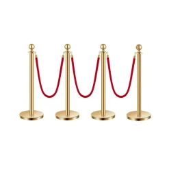 VEVOR Stanchions and Velvet Ropes 4Pcs, Hollow Base with Stainless Steel Post, 3 Red Velvet Ropes and Posts, Crowd Control Barriers Gold Stanchions, Red Carpet Runner Poles for Party Supplies