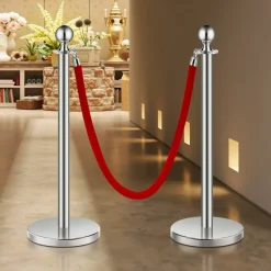 VEVOR Stanchions and Velvet Ropes 8Pcs, Hollow Base with Stainless Steel Post, 4 Red Velvet Ropes and Posts, Crowd Control Barriers Silver Stanchions, Red Carpet Runner Poles for Party Supplies