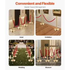 VEVOR Stanchions and Velvet Ropes, 6 Pcs Crowd Control Barriers with 4 Black Velvet Ropes, Stainless Steel Stanchion Post Queue with Sand Injection Hollow Base for Theater, Wedding, Party Supplies