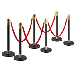 VEVOR Stanchions and Velvet Ropes, 6 Pcs Crowd Control Barriers with 4 Red Velvet Ropes, Stainless Steel Stanchion Post Queue with Sand Injection Hollow Base for Theater, Wedding, Party Supplies
