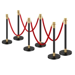 VEVOR Stanchions and Velvet Ropes, 6 Pcs Crowd Control Barriers with 4 Red Velvet Ropes, Stainless Steel Stanchion Post Queue with Sand Injection Hollow Base for Theater, Wedding, Party Supplies