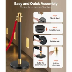 VEVOR Stanchions and Velvet Ropes, 6 Pcs Crowd Control Barriers with 4 Red Velvet Ropes, Stainless Steel Stanchion Post Queue with Sand Injection Hollow Base for Theater, Wedding, Party Supplies