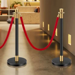 VEVOR Stanchions and Velvet Ropes, 6 Pcs Crowd Control Barriers with 4 Red Velvet Ropes, Stainless Steel Stanchion Post Queue with Sand Injection Hollow Base for Theater, Wedding, Party Supplies