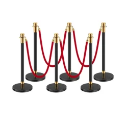 VEVOR Stanchions and Velvet Ropes, 6 Pcs Crowd Control Barriers with 4 Red Velvet Ropes, Stainless Steel Stanchion Post Queue with Sand Injection Hollow Base for Theater, Wedding, Party Supplies