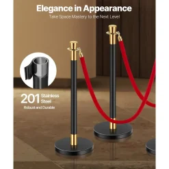 VEVOR Stanchions and Velvet Ropes, 6 Pcs Crowd Control Barriers with 4 Red Velvet Ropes, Stainless Steel Stanchion Post Queue with Sand Injection Hollow Base for Theater, Wedding, Party Supplies
