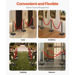 VEVOR Stanchions and Velvet Ropes, 6 Pcs Crowd Control Barriers with 4 Red Velvet Ropes, Stainless Steel Stanchion Post Queue with Sand Injection Hollow Base for Theater, Wedding, Party Supplies