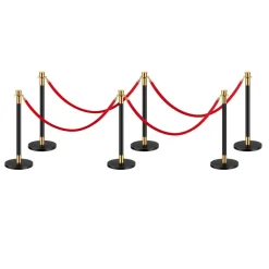 VEVOR Stanchions and Velvet Ropes, 6 Pcs Crowd Control Barriers with 4 Red Velvet Ropes, Stainless Steel Stanchion Post Queue with Sand Injection Hollow Base for Theater, Wedding, Party Supplies
