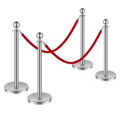 VEVOR Stanchions and Velvet Ropes 4Pcs, Hollow Base with Stainless Steel Post, 2 Red Velvet Ropes and Posts, Crowd Control Barriers Silver Stanchions, Red Carpet Runner Poles for Party Supplies