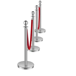 VEVOR Stanchions and Velvet Ropes 4Pcs, Hollow Base with Stainless Steel Post, 2 Red Velvet Ropes and Posts, Crowd Control Barriers Silver Stanchions, Red Carpet Runner Poles for Party Supplies