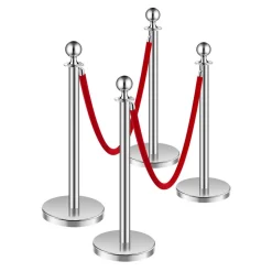 VEVOR Stanchions and Velvet Ropes 4Pcs, Hollow Base with Stainless Steel Post, 2 Red Velvet Ropes and Posts, Crowd Control Barriers Silver Stanchions, Red Carpet Runner Poles for Party Supplies