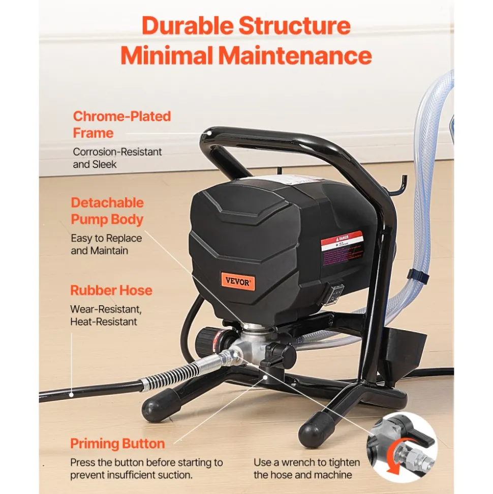 VEVOR Stand Airless Paint Sprayer, 650W High Efficiency Airless Sprayer, 3000PSI Electric Paint Sprayer Machine Extension Rod and Cleaning Kits for Interior and Exterior Furniture/Fence/Home/House