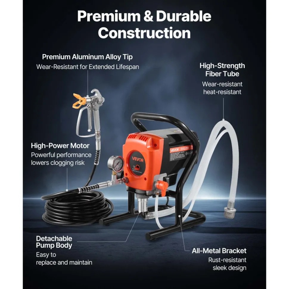 VEVOR Stand Airless Paint Sprayer, 900W, 3300PSI High Pressure Airless Sprayer, Cleaning Brush, Hose, Extension Rod, Nozzles, Electric Spray Paint Machine for Interior or Exterior of House, Fence