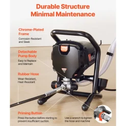 VEVOR Stand Airless Paint Sprayer, 3000PSI 750W Efficient Electric Airless Sprayer,for Home Interior and Exterior Furniture and Fences, Handheld Paint Sprayers, Fine and Even Painting Effect