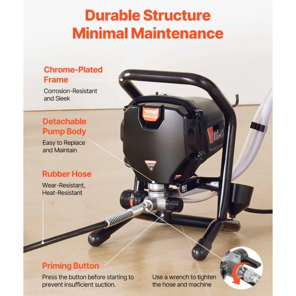 VEVOR Stand Airless Paint Sprayer, 3000PSI 750W Efficient Electric Airless Sprayer,for Home Interior and Exterior Furniture and Fences, Handheld Paint Sprayers, Fine and Even Painting Effect
