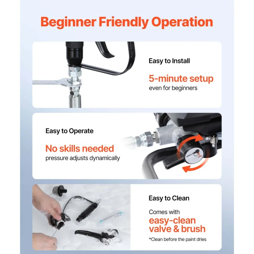 VEVOR Stand Airless Paint Sprayer, 1500W, 3300PSI High Pressure Airless Sprayer, Cleaning Brush, Hose, Extension Rod, Nozzles, Electric Spray Paint Machine for Large Apartments, Factory Buildings