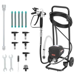 VEVOR Stand Airless Paint Sprayer, 1500W, 3300PSI High Pressure Airless Sprayer, Cleaning Brush, Hose, Extension Rod, Nozzles, Electric Spray Paint Machine for Large Apartments, Factory Buildings