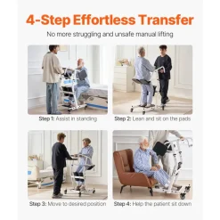 VEVOR Stand Assist Patient Lift, Easy Sit-to-Stand Transfer Chair for Seniors Disabled - with Adjustable Knee Pads, PU Seat Pad & Lockable Wheels, 400 lbs Strong Capacity for Home Nursing Care