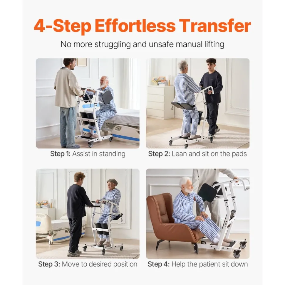 VEVOR Stand Assist Patient Lift, Easy Sit-to-Stand Transfer Chair for Seniors Disabled - with Adjustable Knee Pads, PU Seat Pad & Lockable Wheels, 400 lbs Strong Capacity for Home Nursing Care