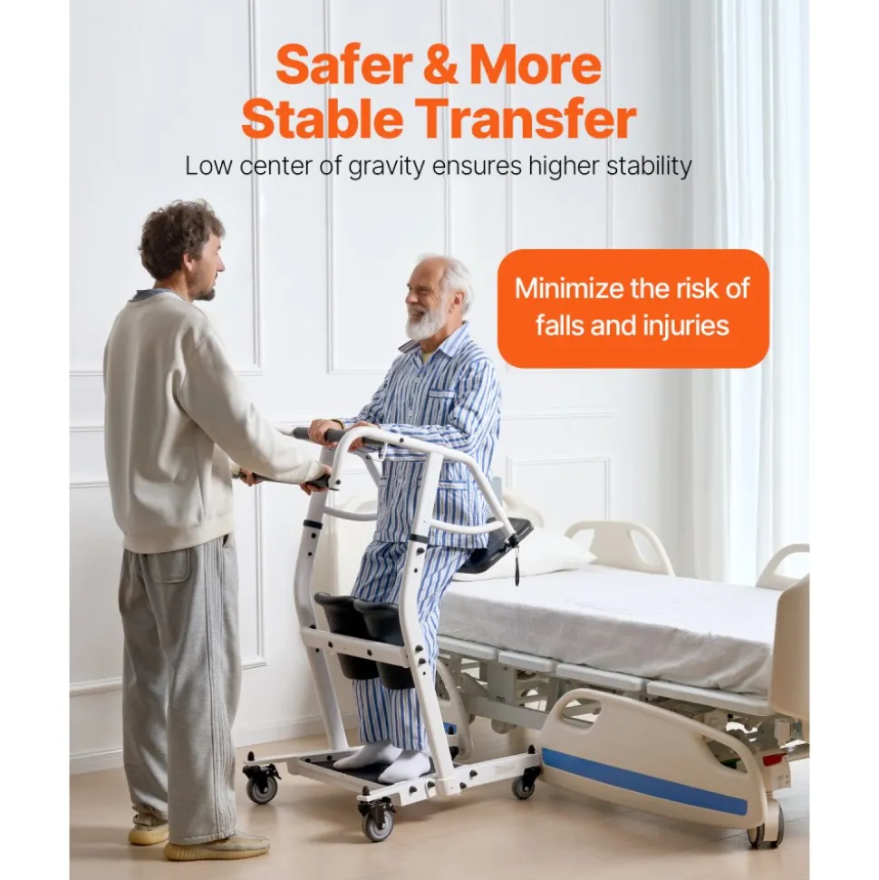 VEVOR Stand Assist Patient Lift, Easy Sit-to-Stand Transfer Chair for Seniors Disabled - with Adjustable Knee Pads, PU Seat Pad & Lockable Wheels, 400 lbs Strong Capacity for Home Nursing Care