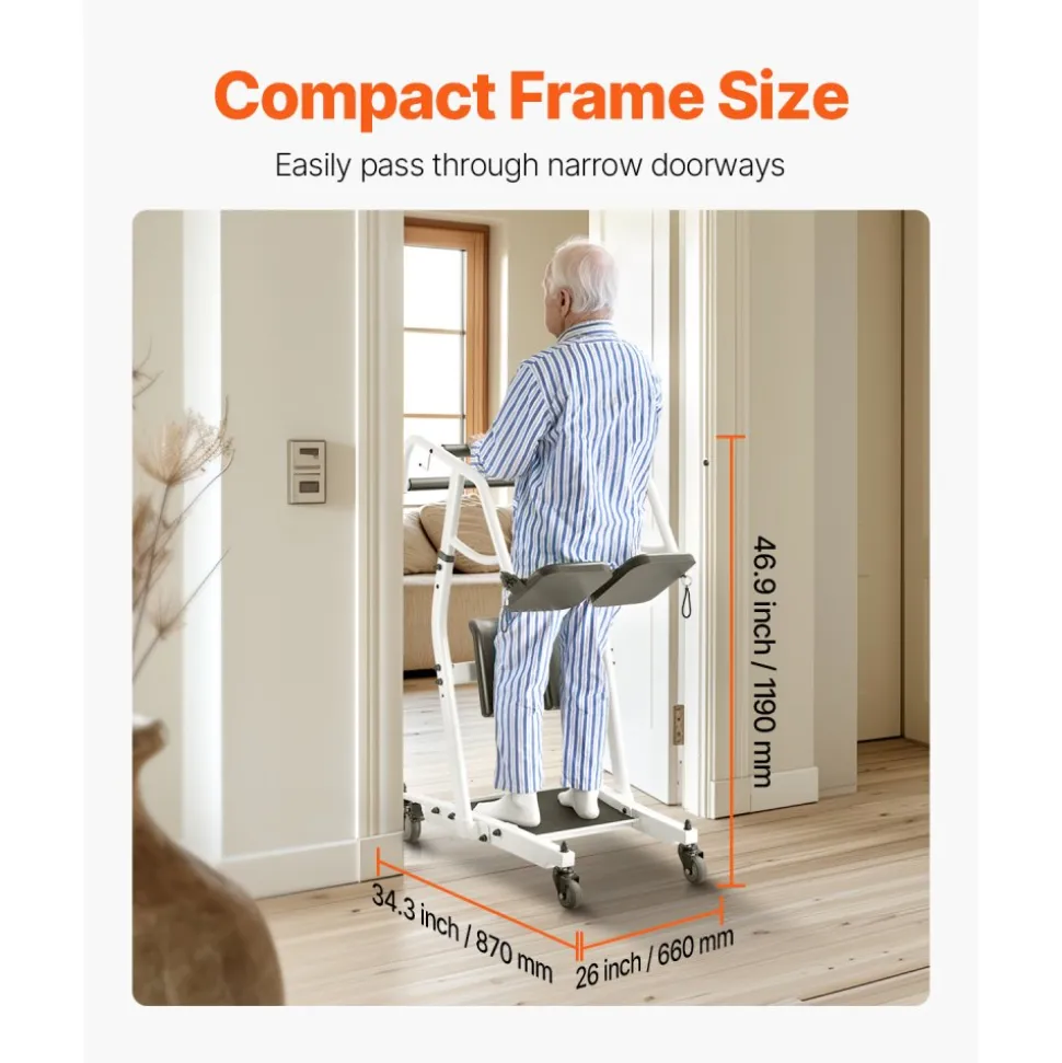 VEVOR Stand Assist Patient Lift, Easy Sit-to-Stand Transfer Chair for Seniors Disabled - with Adjustable Knee Pads, PU Seat Pad & Lockable Wheels, 400 lbs Strong Capacity for Home Nursing Care