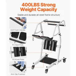 VEVOR Stand Assist Patient Lift, Easy Sit-to-Stand Transfer Chair for Seniors Disabled - with Adjustable Knee Pads, PU Seat Pad & Lockable Wheels, 400 lbs Strong Capacity for Home Nursing Care