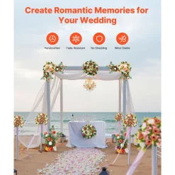VEVOR Standing Artificial Flowers Arrangements 4 PCS, 17.5-Inch Tall Faux Flower Decorations for Wedding Aisle Runner Chair, Orange Floral Centerpieces for Ceremony Reception Party Outdoor Decor