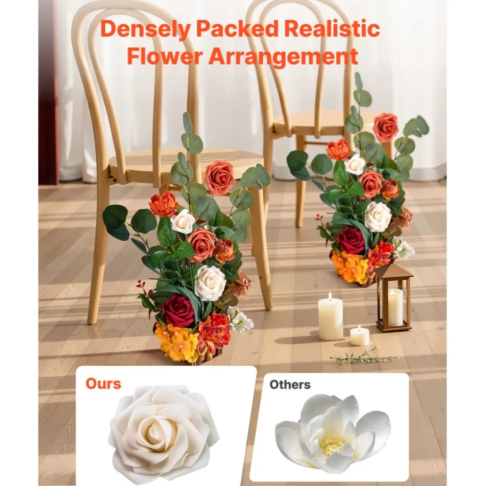 VEVOR Standing Artificial Flowers Arrangements 4 PCS, 17.5-Inch Tall Faux Flower Decorations for Wedding Aisle Runner Chair, Orange Floral Centerpieces for Ceremony Reception Party Outdoor Decor