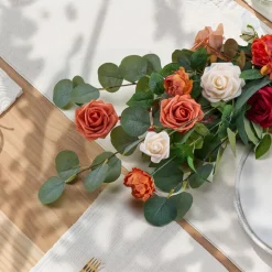 VEVOR Standing Artificial Flowers Arrangements 4 PCS, 17.5-Inch Tall Faux Flower Decorations for Wedding Aisle Runner Chair, Orange Floral Centerpieces for Ceremony Reception Party Outdoor Decor