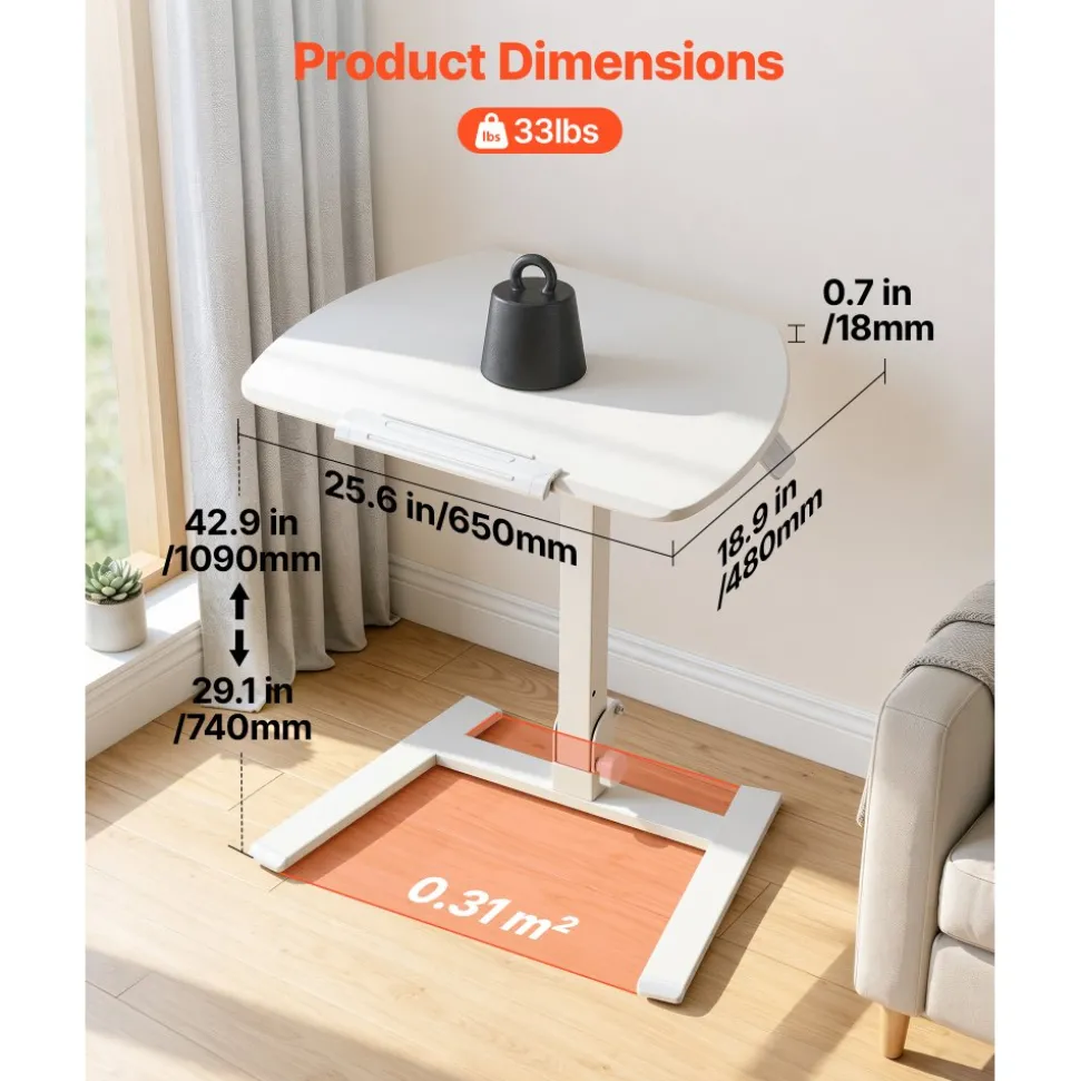 VEVOR Standing Desk, Adjustable Height Mobile Stand Up Desk with Tilting Desktop, 25.6 x 19 in Small Computer Sit Stand Workstation, 33 lbs Capacity, Pneumatic Lift for Home Office, Fully Assembled