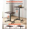 VEVOR Standing Desk, Adjustable Height Mobile Stand Up Desk with 4 Casters, 25.6 x 19 in Small Computer Sit Stand Rolling Workstation with Hook, 33 lbs Desktop Capacity, Ideal for Home Office, Brown