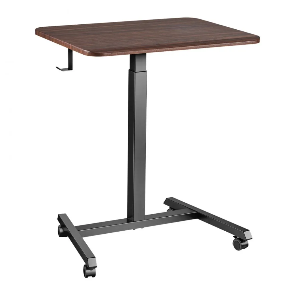 VEVOR Standing Desk, Adjustable Height Mobile Stand Up Desk with 4 Casters, 25.6 x 19 in Small Computer Sit Stand Rolling Workstation with Hook, 33 lbs Desktop Capacity, Ideal for Home Office, Brown