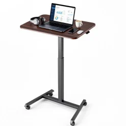 VEVOR Standing Desk, Adjustable Height Mobile Stand Up Desk with 4 Casters, 25.6 x 19 in Small Computer Sit Stand Rolling Workstation with Hook, 33 lbs Desktop Capacity, Ideal for Home Office, Brown