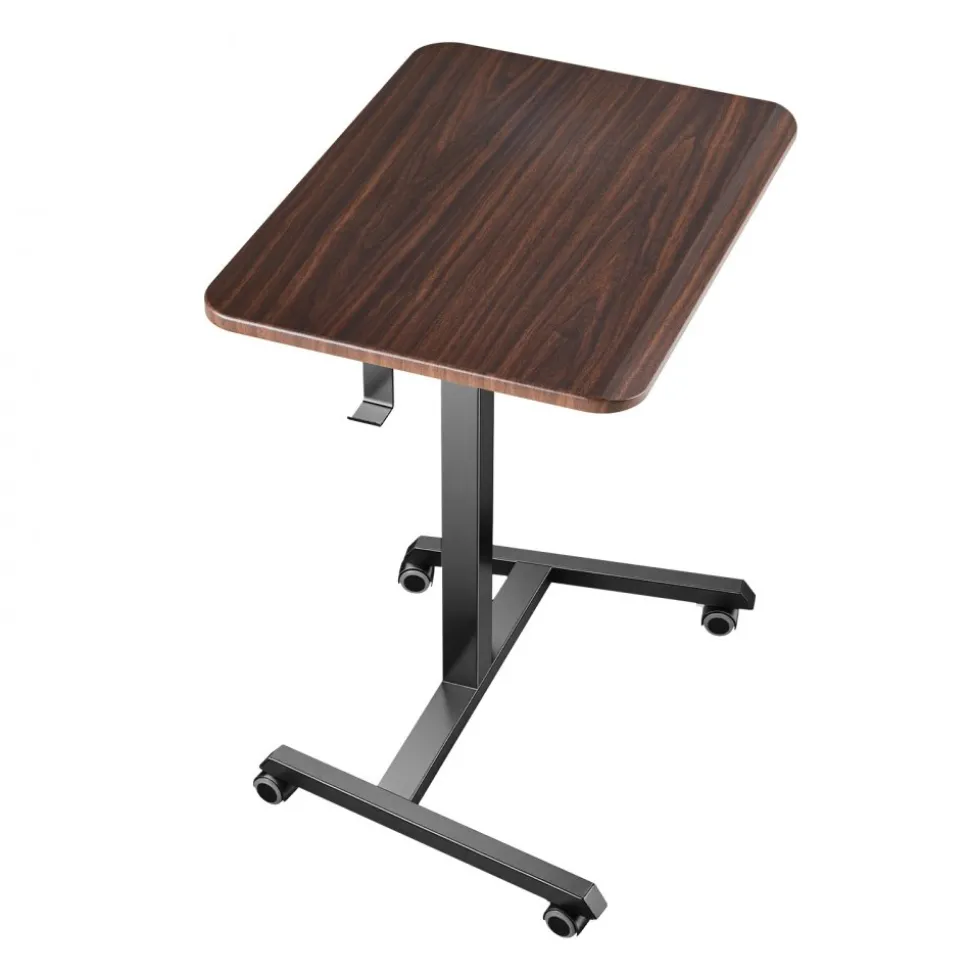 VEVOR Standing Desk, Adjustable Height Mobile Stand Up Desk with 4 Casters, 25.6 x 19 in Small Computer Sit Stand Rolling Workstation with Hook, 33 lbs Desktop Capacity, Ideal for Home Office, Brown