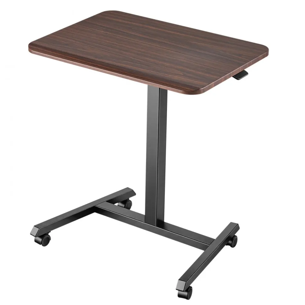 VEVOR Standing Desk, Adjustable Height Mobile Stand Up Desk with 4 Casters, 25.6 x 19 in Small Computer Sit Stand Rolling Workstation with Hook, 33 lbs Desktop Capacity, Ideal for Home Office, Brown