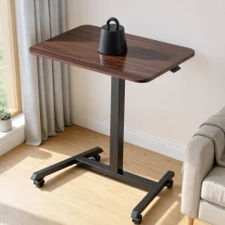 VEVOR Standing Desk, Adjustable Height Mobile Stand Up Desk with 4 Casters, 25.6 x 19 in Small Computer Sit Stand Rolling Workstation with Hook, 33 lbs Desktop Capacity, Ideal for Home Office, Brown