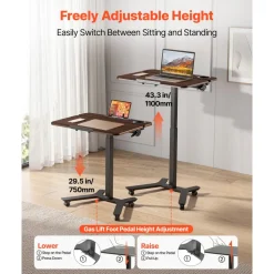 VEVOR Standing Desk, Adjustable Height Mobile Stand Up Desk with Tilting Desktop, 28.2 x 20.7 in Small Computer Sit Stand Workstation, 33 lbs Capacity, Foot Pedal Pneumatic Lift for Home, Office