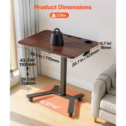 VEVOR Standing Desk, Adjustable Height Mobile Stand Up Desk with Tilting Desktop, 28.2 x 20.7 in Small Computer Sit Stand Workstation, 33 lbs Capacity, Foot Pedal Pneumatic Lift for Home, Office