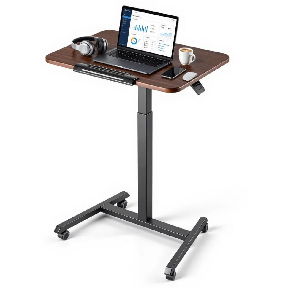 VEVOR Standing Desk, Adjustable Height Mobile Stand Up Desk with Tilting Desktop, 25.6 x 19 in Small Computer Sit Stand Rolling Workstation with 4 Casters, 33 lbs Capacity, Ideal for Home Office